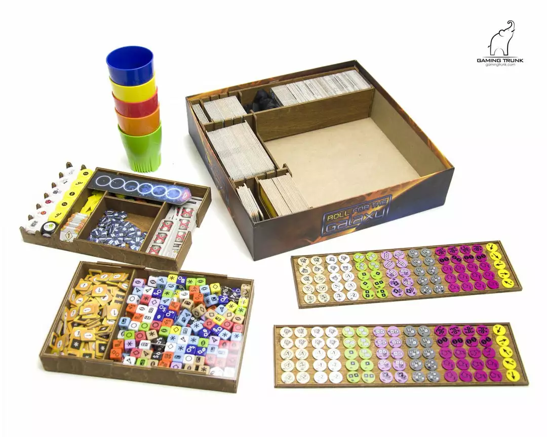 Gaming Trunk - Galactic Roll Organizer For Roll For The Galaxy (Walnut) 2 Gaming Trunk - Galactic Roll Organizer For Roll For The Galaxy (Walnut)