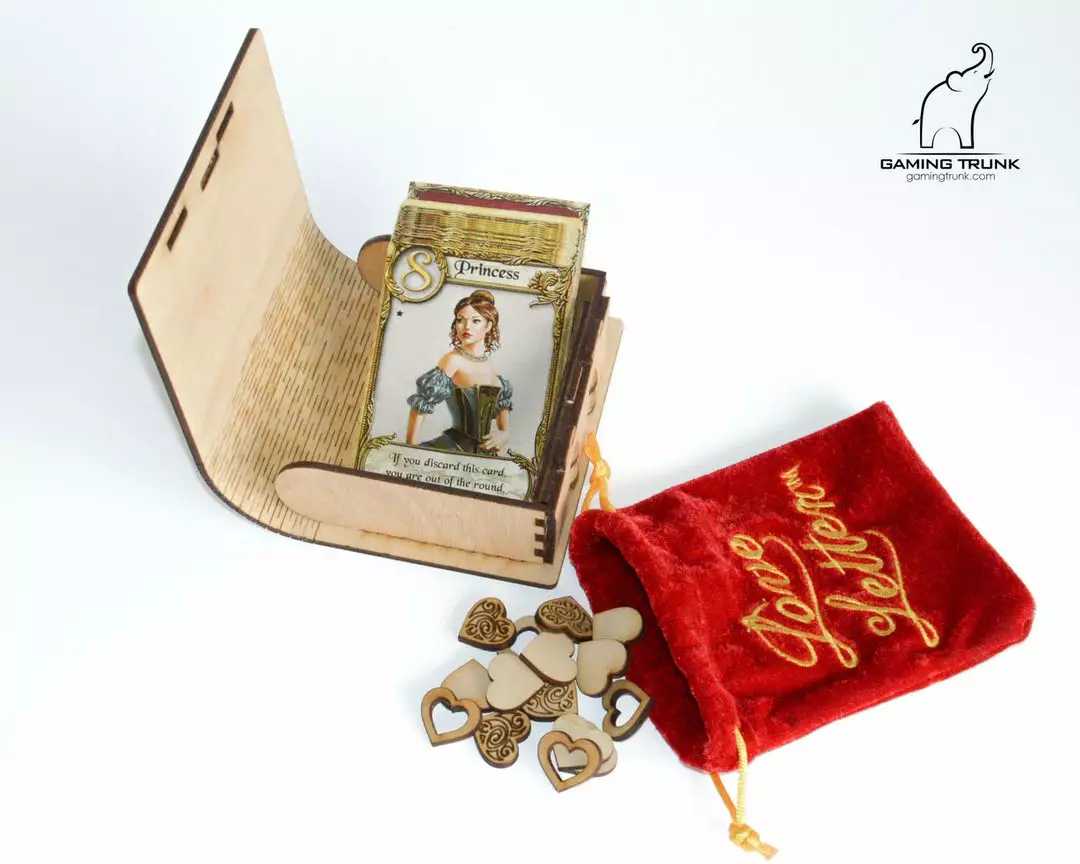Gaming Trunk - Secret Letter Case And 14 Wooden Heart Tokens For Love Letter (Walnut) 6 Gaming Trunk - Secret Letter Case And 14 Wooden Heart Tokens For Love Letter (Walnut)