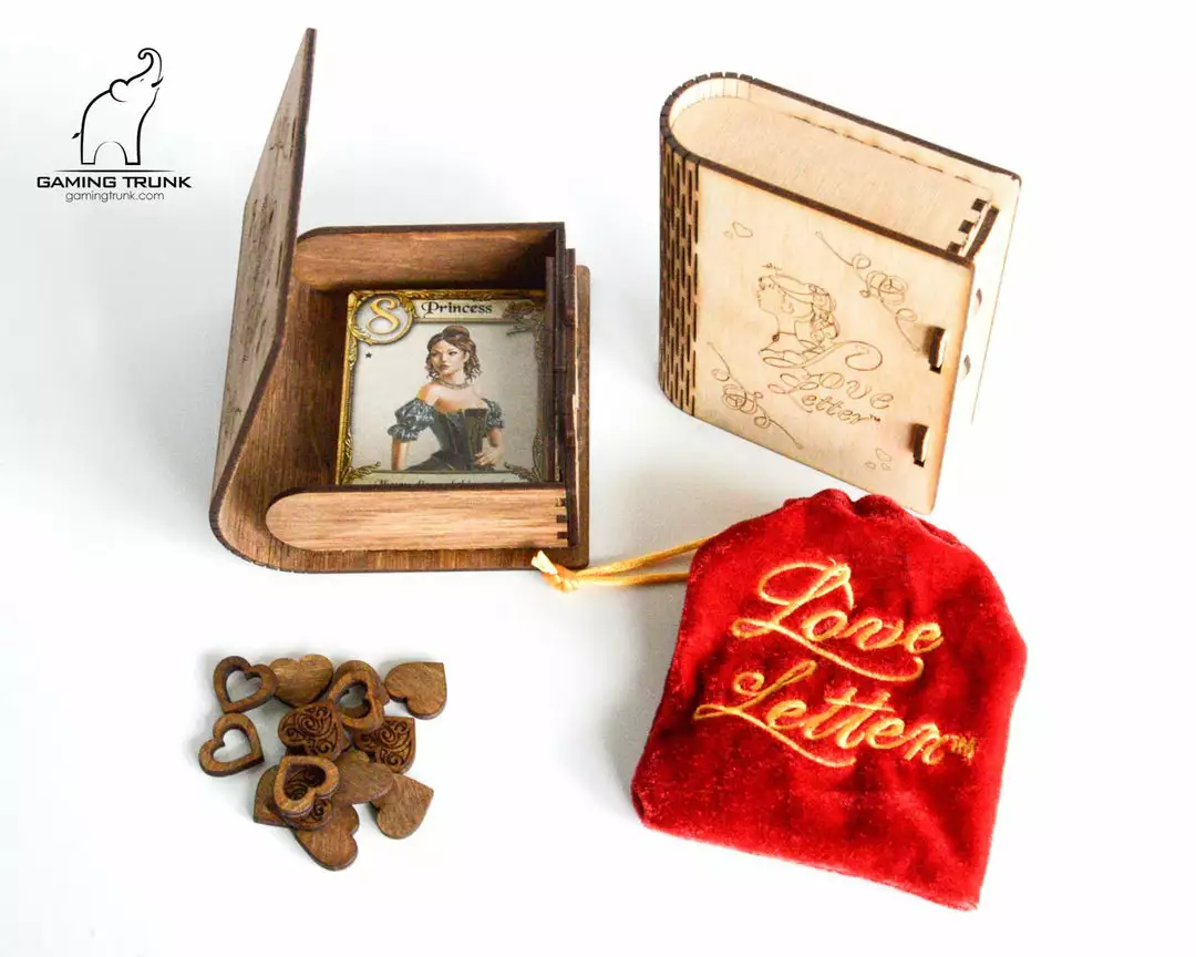 Gaming Trunk - Secret Letter Case And 14 Wooden Heart Tokens For Love Letter (Walnut) 1 Gaming Trunk - Secret Letter Case And 14 Wooden Heart Tokens For Love Letter (Walnut)