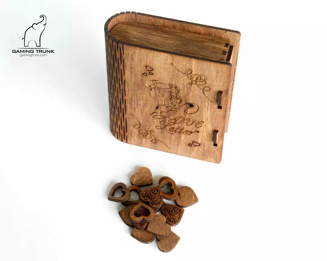 Gaming Trunk - Secret Letter Case And 14 Wooden Heart Tokens For Love Letter (Walnut) 4 Gaming Trunk - Secret Letter Case And 14 Wooden Heart Tokens For Love Letter (Walnut)