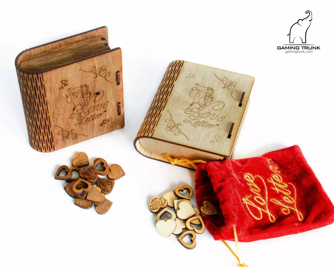 Gaming Trunk - Secret Letter Case And 14 Wooden Heart Tokens For Love Letter (Walnut) 5 Gaming Trunk - Secret Letter Case And 14 Wooden Heart Tokens For Love Letter (Walnut)