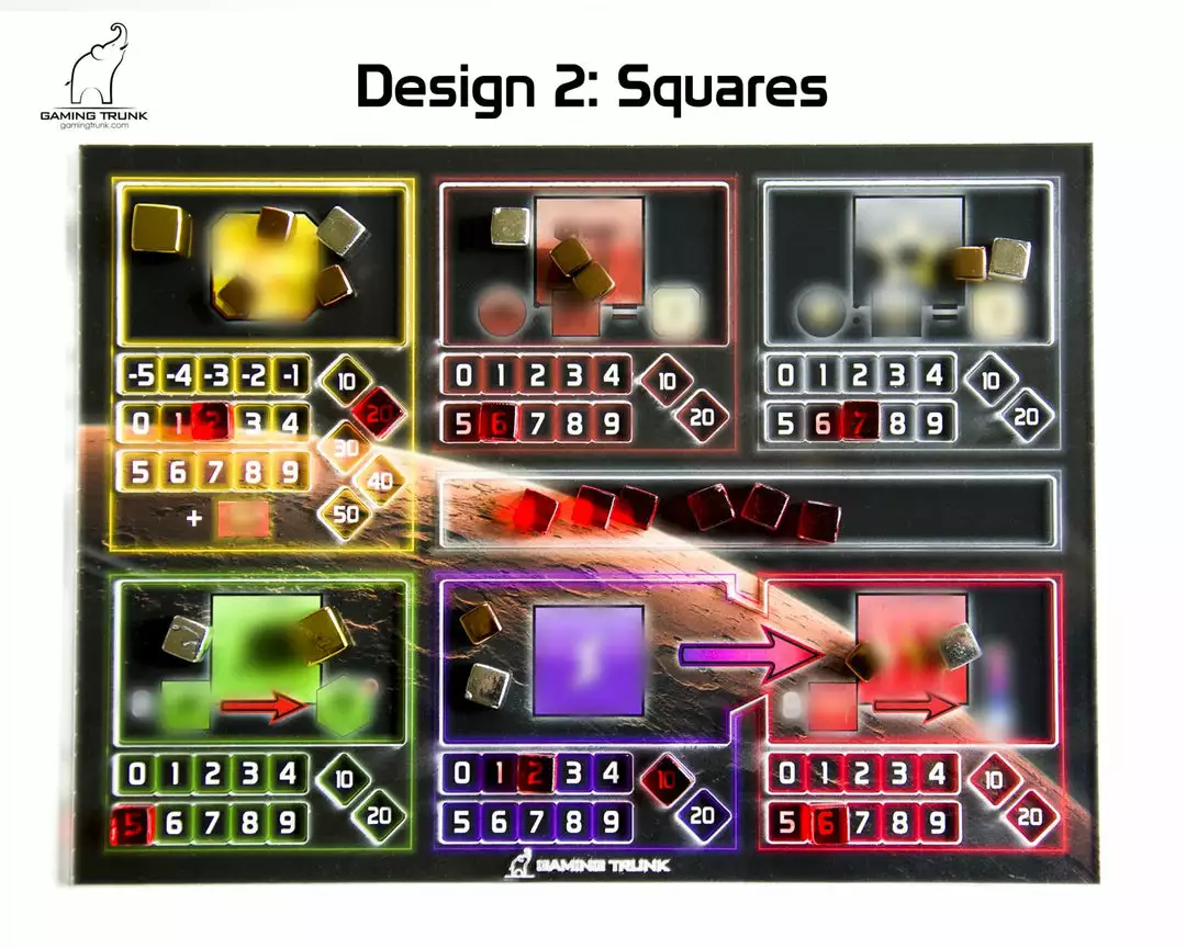 Gaming Trunk - Acrylic Single Sided Overlay For Terraforming Mars™ Player Mats. Design 2 - SQUARES 1 Gaming Trunk - Acrylic Single Sided Overlay For Terraforming Mars™ Player Mats. Design 2 - SQUARES